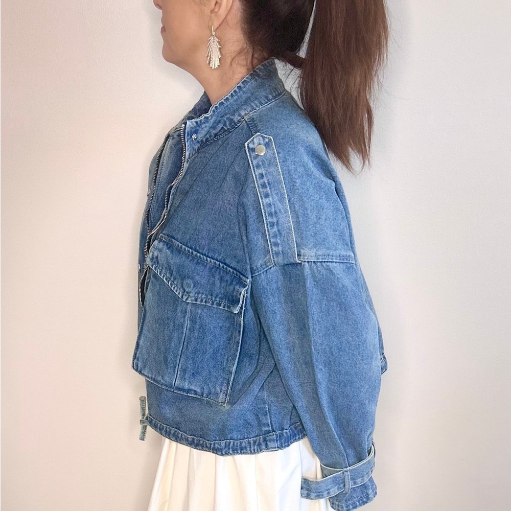 NWT Women's Aviator Cropped Denim Utility Jacket S, M, & L - Picture 2 of 3